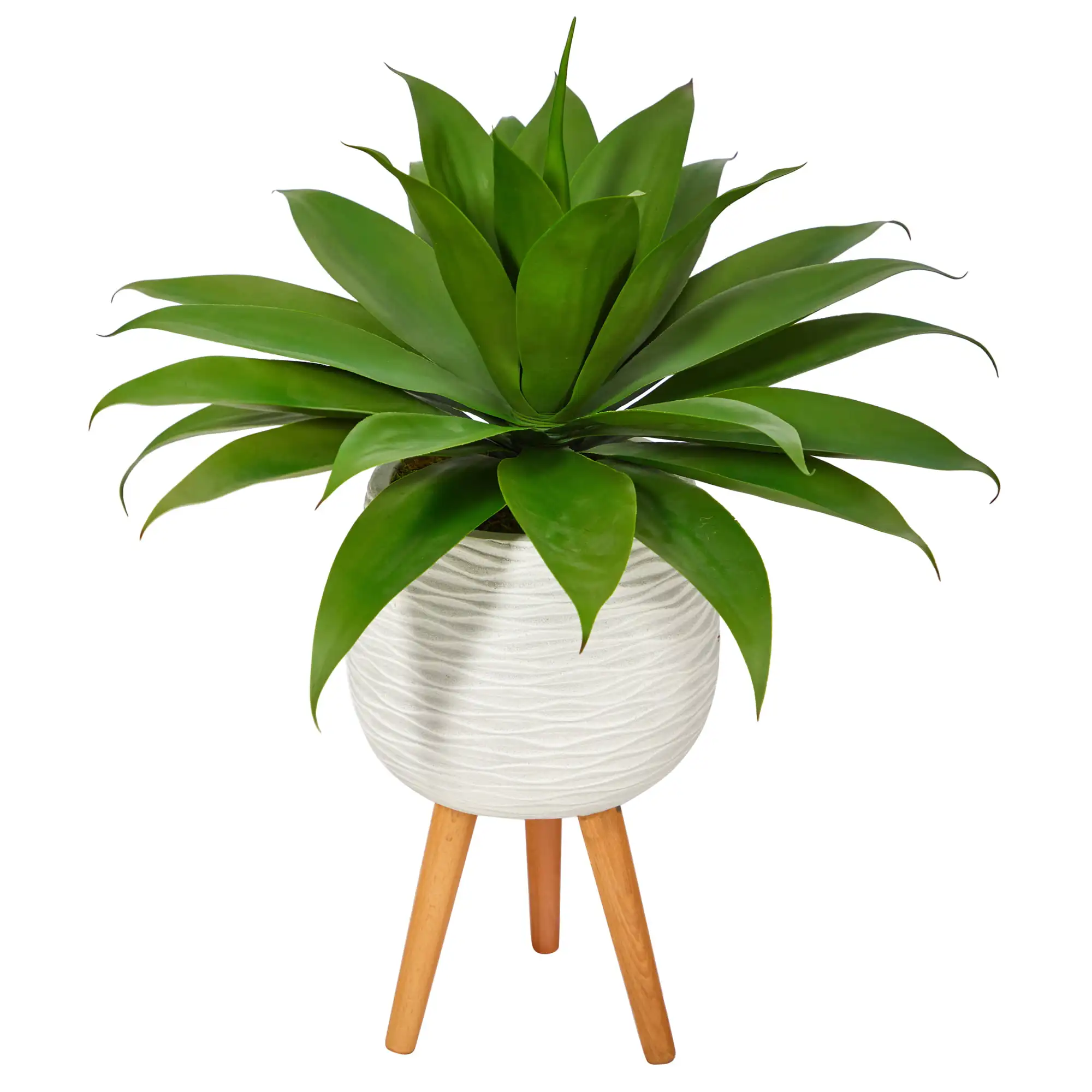 

33" Agave Succulent Artificial Plant in White Planter with Stand, Green