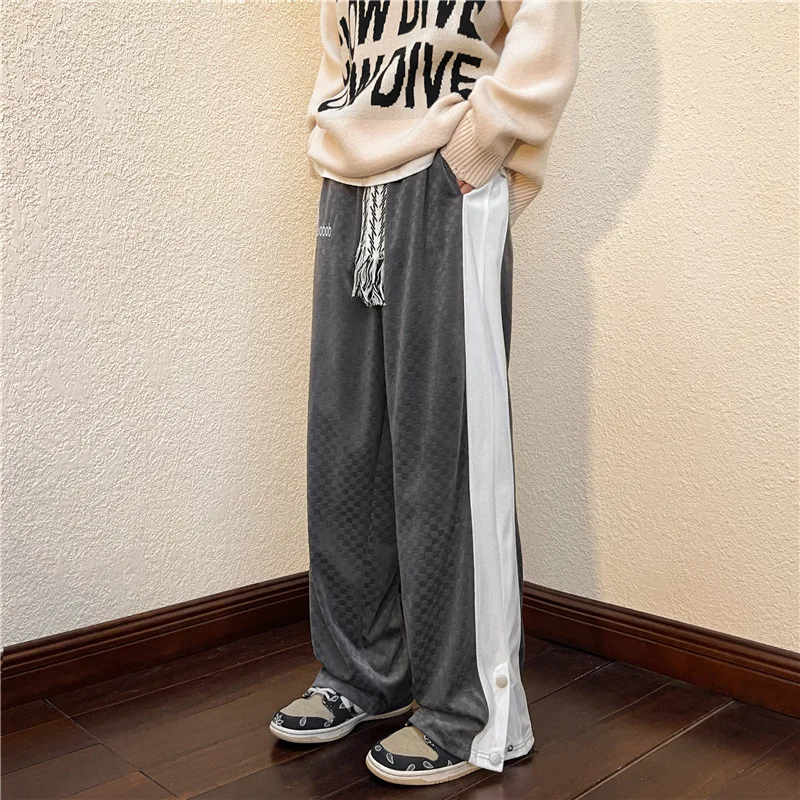 

Брюки мужские в клетку, повседневные свободные прямые клетчатые штаны в стиле пэчворк, спортивные, уличная мода, весна-осень