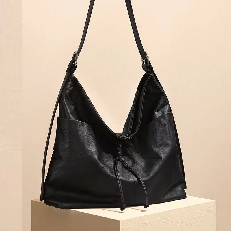 Кожаная большая сумка Laziness вместимость легкая тонкая мягкая верхний слой