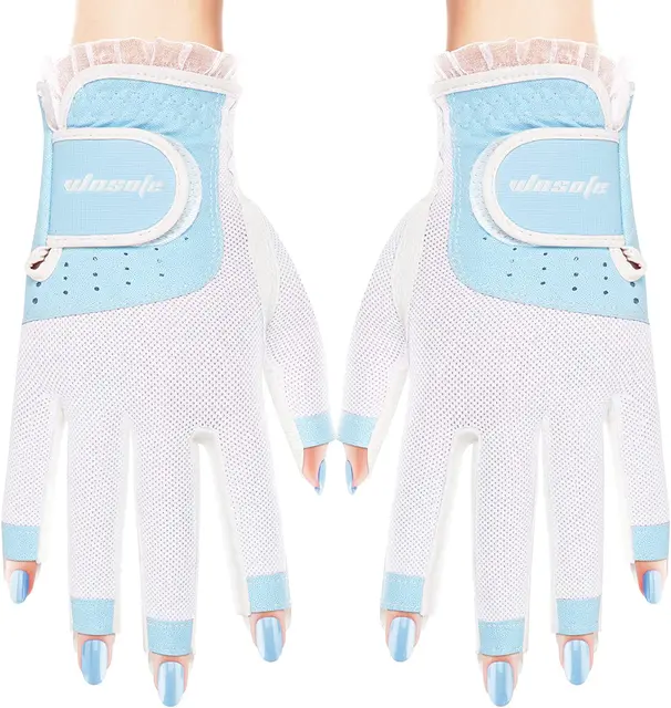 Golf Gloves Women Half 1/3 Finger Soft Leather Breathable Extra Grip Accessories Fit Ladies Girls 1 Pair 1