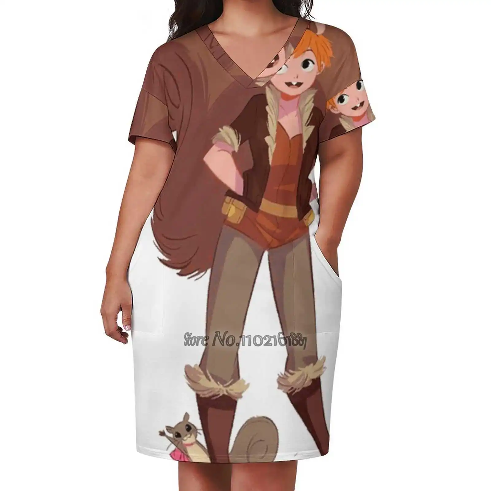 

Unbeatable Squirrel Girl 6 Loose V-Neck Skirt Sexy Short Sleeve Skirt Loose A-Line Dress Light And Breathable Dress Squirrel