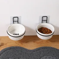 Pet Cat Dog Wall Holder Adjustable Height Blue China Ceramics Feeding Bowls Anti Spill Holders Bowl for Cats Small Dogs