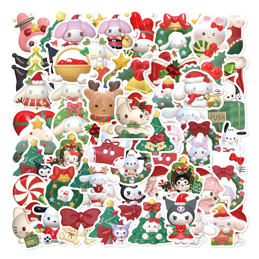 

Sanrio Cartoon Santa Claus Hello Kitty Kuromi Kirby 3D Stickers For Car Laptop Phone Fridge Scrapbook Decal Toys Christmas Gifts