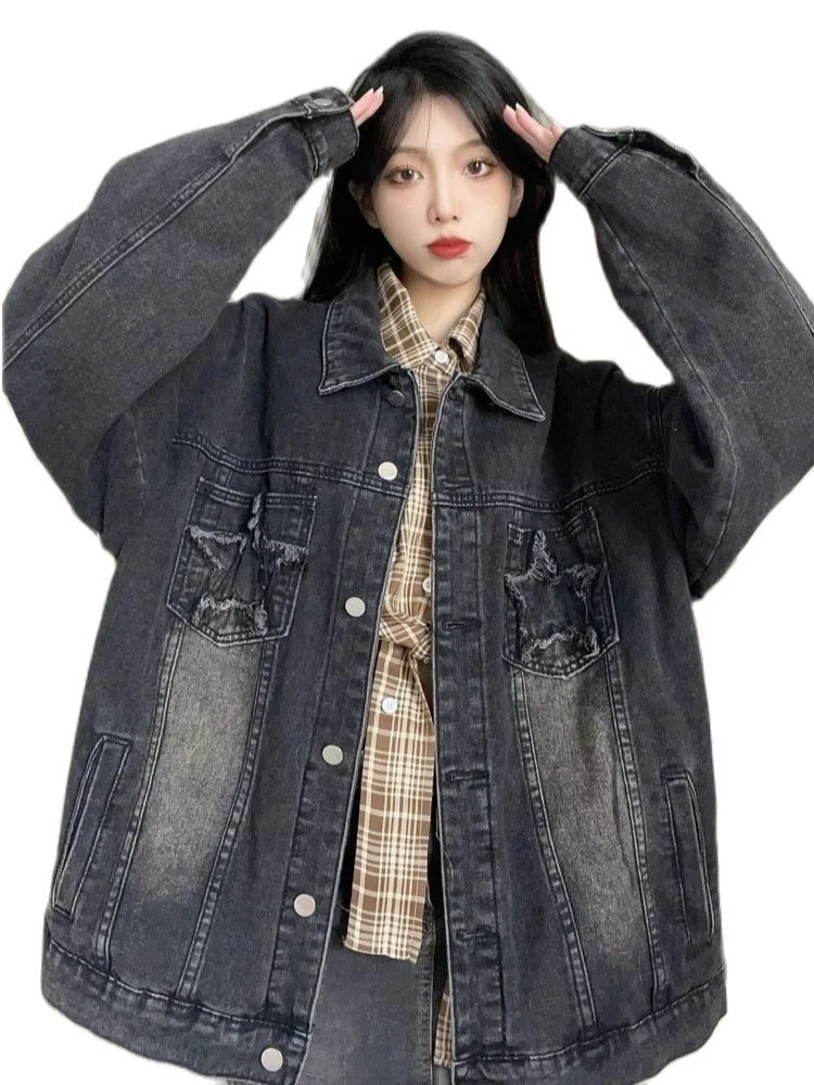 

Star Patchwork Denim Jackets Women Harajuku Vintage Jeans Coat Korean Fashion Oversized Coat Y2k Aesthetic Grunge Mujer Chaqueta