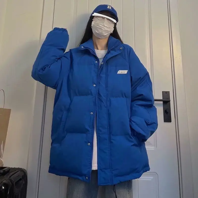 

Однотонная куртка с воротником-стойкой для мужчин и женщин, новинка зимы 2022, Корейская свободная утепленная куртка Bf для студентов, Y2K, круто...