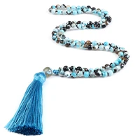 natural blue fire agates stone beads japamala necklaces women 108 mala beaded tassel necklace men meditation yoga spirit jewelry