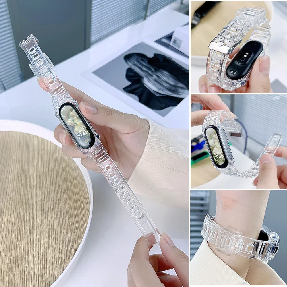 Фото Ремешок для часов Xiaomi Mi Band 7, прозрачный браслет с отверстиями для воздуха, для спортивных смарт-часов, браслет для mi band 6, 5, 4, 3, 8 №4