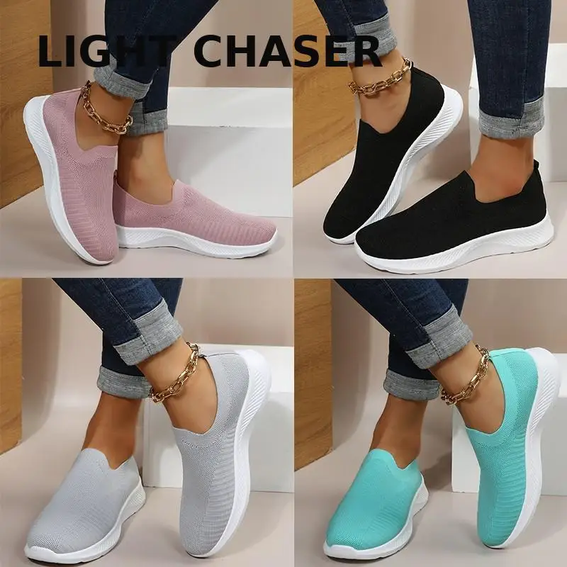 

Кроссовки женские вязаные, плоская подошва, дышащие, Повседневная Уличная обувь для прогулок, сера, одна обувь, весна-осень