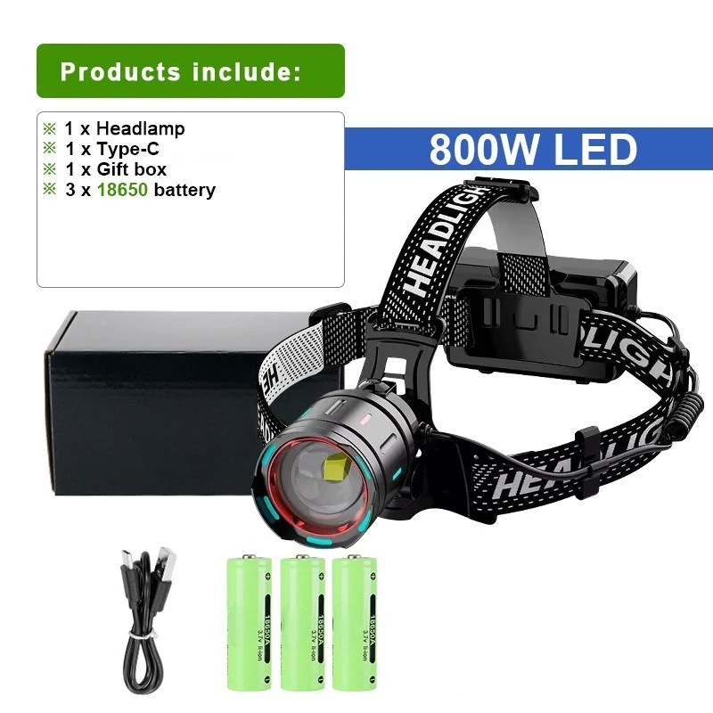 

ZEBA 2025 мощный налобный фонарь 800 Вт с ИК-датчиком