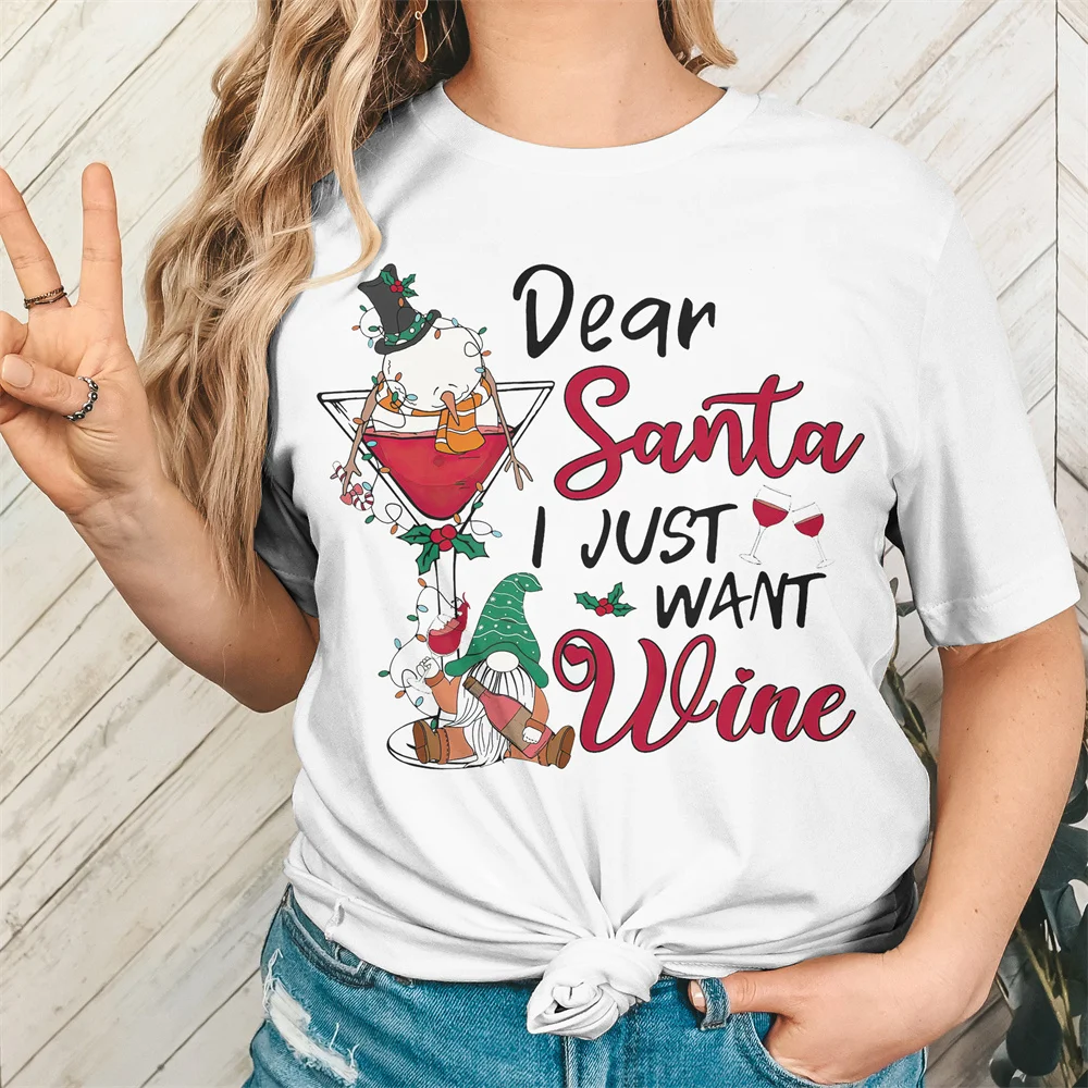 Рождественская футболка с буквенным принтом для женщин модная одежда бокалом