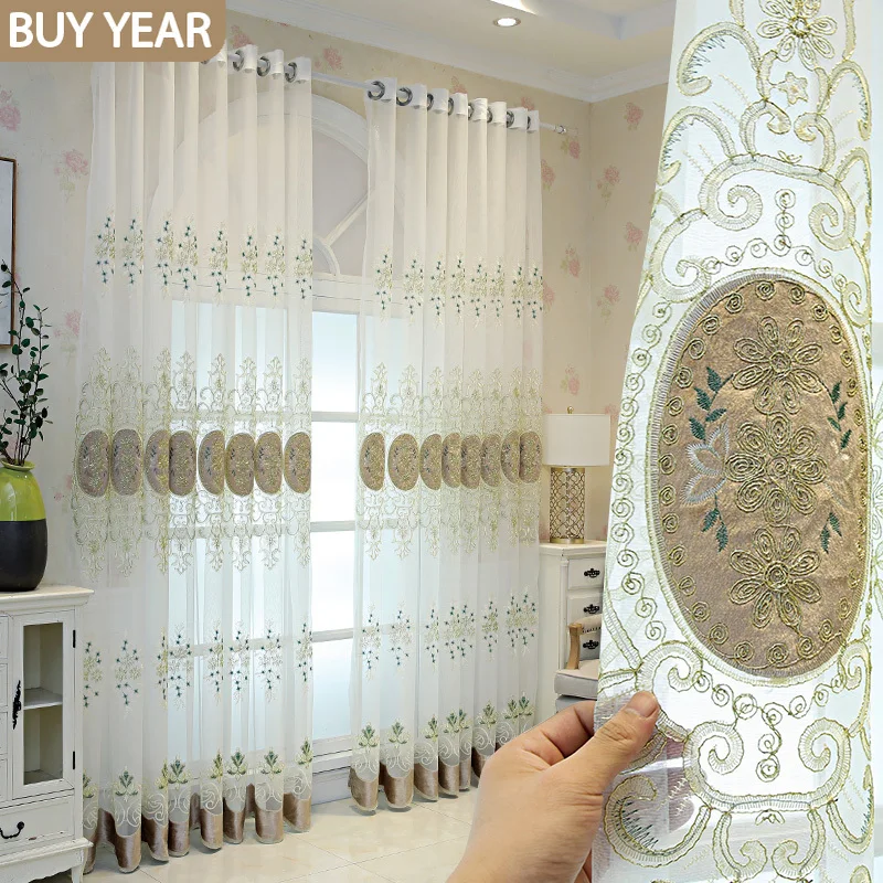 

European-style Curtains for Living Dining Room Bedroom High-end Luxury Window Screen Embroidered Tulle French Window