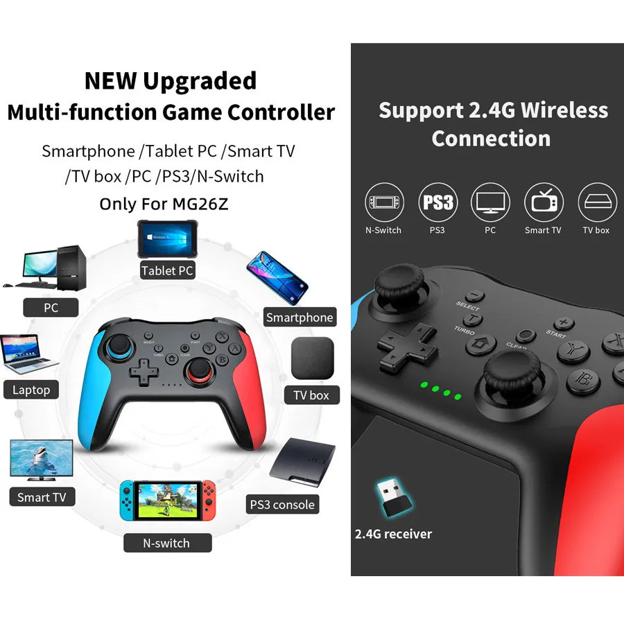 2PCS Bluetooth 2.4G Wireless Controller For Nintendo Switch Pro PC TV Box Smart Phone Tablet PS3 Tesla Shock Joystick Gamepad