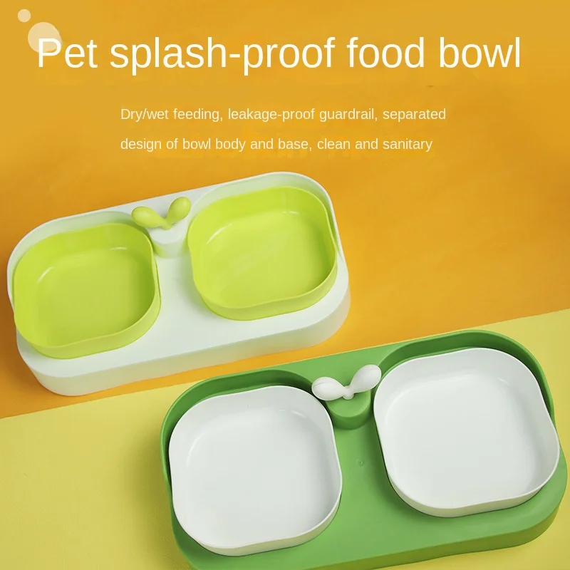 

Cat Dog Dual Bowl Dual Purpose Food and Drink Pet Products Leak Proof Separated Pet Bowl