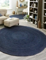 rug natural jute round braided carpet dark blue modern rural living area rustic look carpet rug rag rugs
