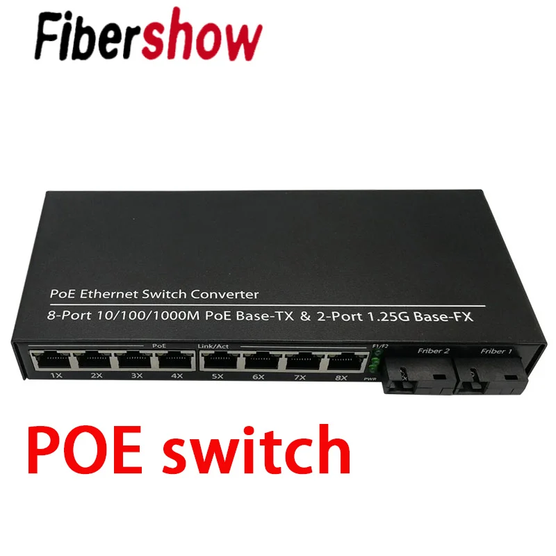 8 RJ45 2 SC POE Switch Fiber Gigabit Ethernet Media Converter Optical Single Mode UTP Port 10/100/1000M PCB 2pieces on.8 RJ45 2 SC POE Переключатель оптического одномодового волокна Gigabit Ethernet Медиа-конвертер с портом UTP 10/100/1000M PCB 2 штуки on