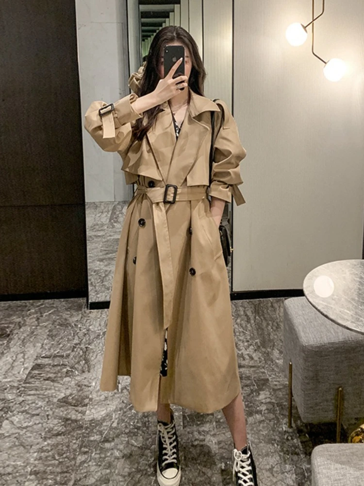 

Jacket Women Double Clothes Buttons Coat Work For Trench Lapels Windbreaker Color Row Women Ladies Long Tops 2023 Winter Solid