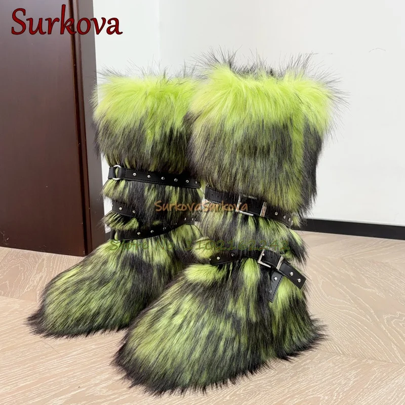 Зимние сапоги на плюшевом меху нескользящие зимние с толстой подошвой и пряжкой