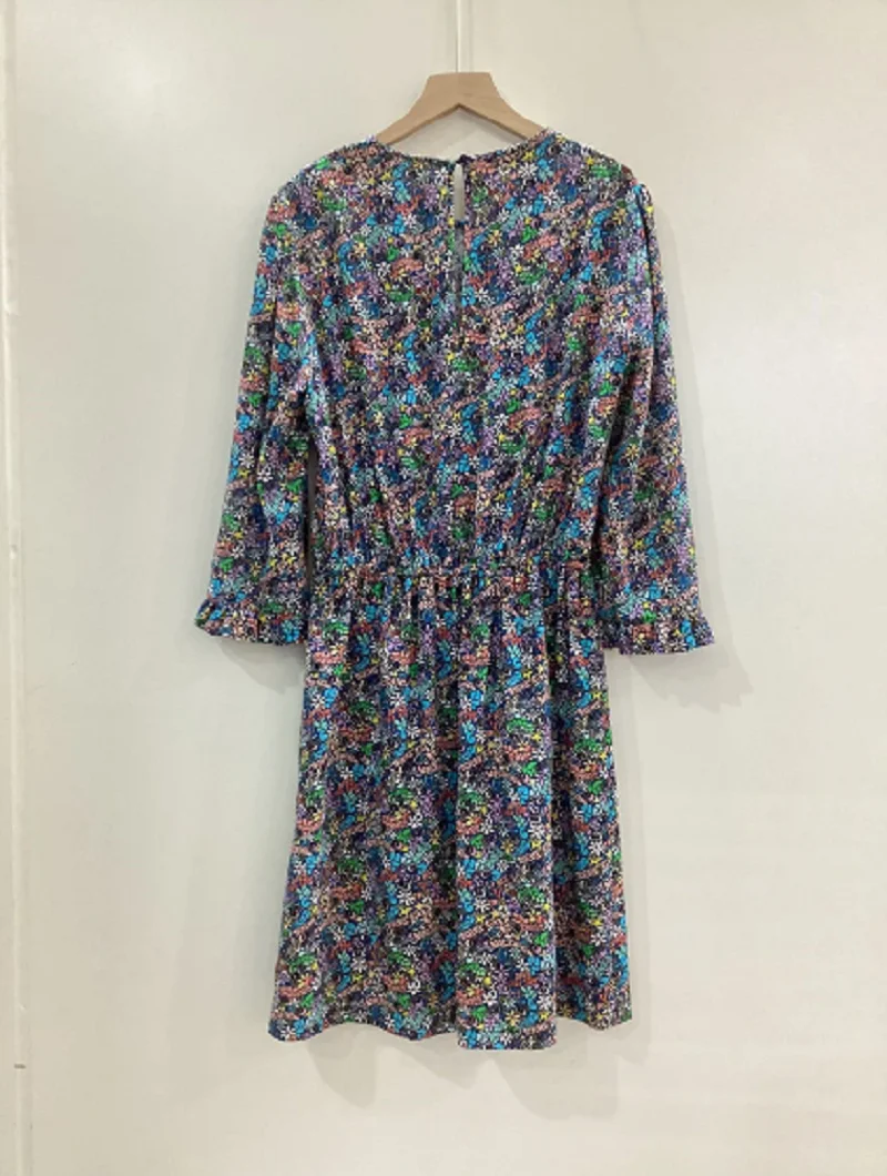 

Women Colorful Letter Print Dress Round Neck Elastic Waist Mini Robes