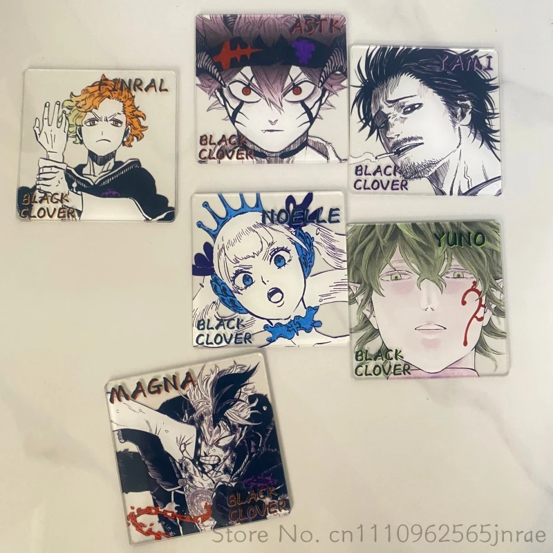 Фото Креативные акриловые подставки под кружки Black Clover с персонажами Аста, Ями, Ноэль, Финрал, Юно, Магна, Зора для дома, офиса, кофейного или чайного столика №3