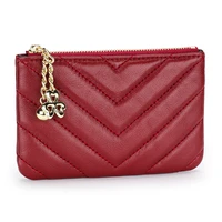 brand v stitching leather women wallet lambskin slim money bag luxury new quilted small girl keychain coin purse zip card pouch