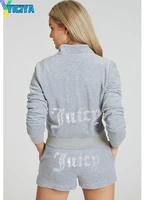 yiciya juicy velvet sewing tracksuit y2k zip jacket and short pants velour two piece set 2022 summer women sweater shorts suit