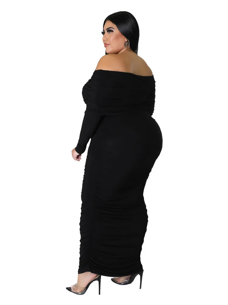 Plus Size Dresses for Women Off Shoulder Long Sleeve Sexy Elegant Draped Fashion Maxi Dress Fall Whole 3xl 4xl 5xl 6xl