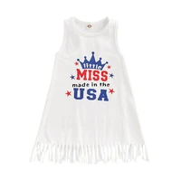independence day little girls casual dress round neck sleeveless letter printed tassel hem dresses for 1 5 years old