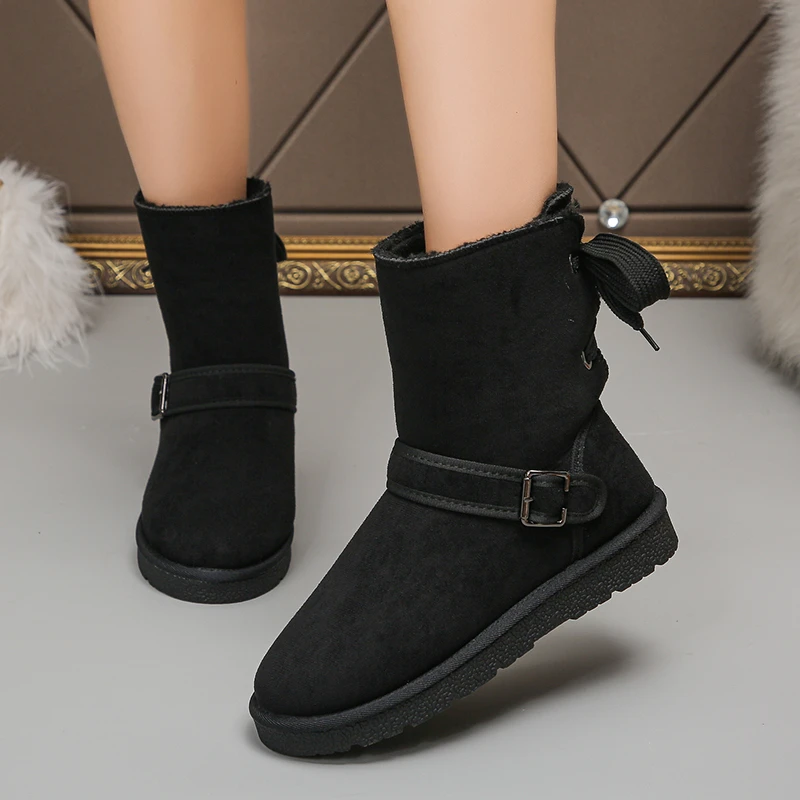 Новинка зимние ботинки на плоской подошве женские модные замшевые Нескользящие