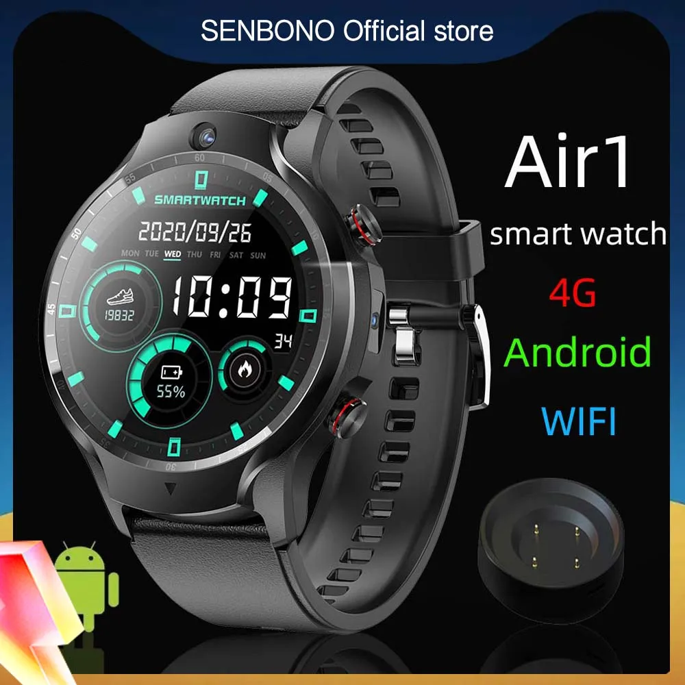Смарт-часы SENBONO Air1 мужские 2022 дюйма 4 + 1 6 ГБ Android 128 GPS Wi-Fi |