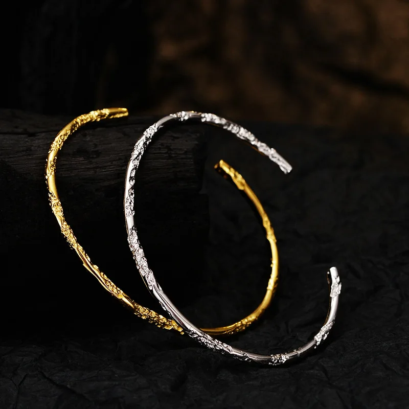 

Youth of Vigor Solid 925 Silver Crinkled Texture Wire 18K Gold Tone Open Bangle Statement Bracelet Y1S2B21051