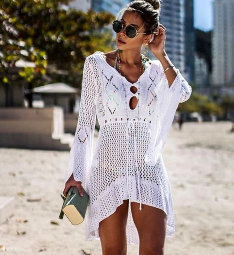 

Sexy Cover Up Bikini Women Swimsuit Cover-up Beach Bathing Suit Beach Wear Knitting Swimwear Mesh Beach Dress Tunic Robe