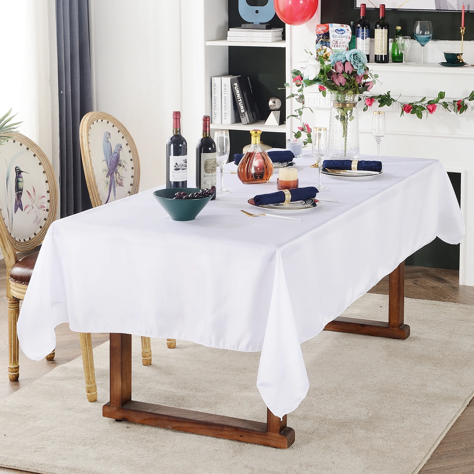 

Table Cloth Wedding Rectangular Tablecloths 145x250cm Elegant Table Cover Solid White Christmas Birthday Party for Dining Table