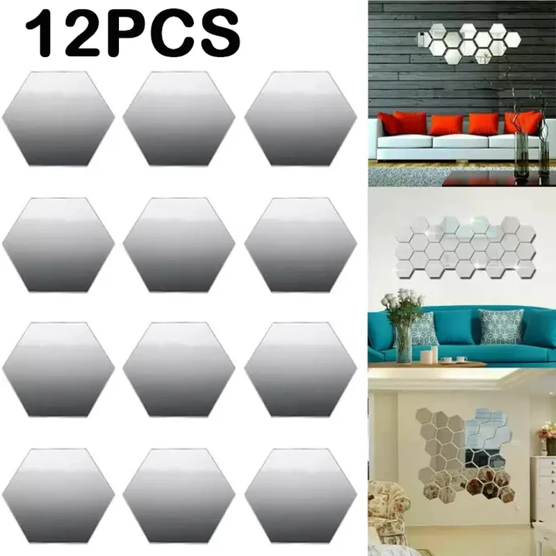 

12Pcs 3D Mirror Wall Stickers Home Decor Hexagon Acrylic Mirror Sticker DIY Mural Removable Room Decal Art Ornament For Home