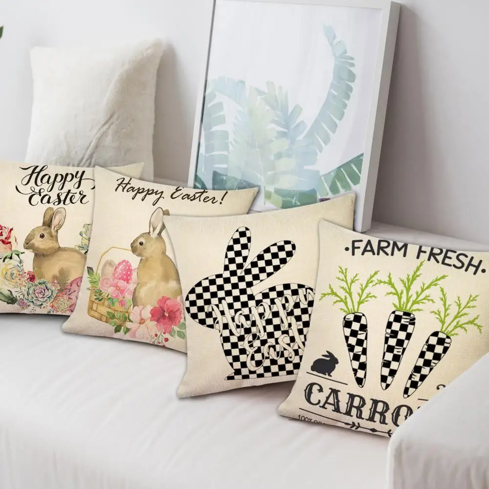 

Anti-scratch No Burr Square Bunny Easter Throw Pillow Case Household Supplies
