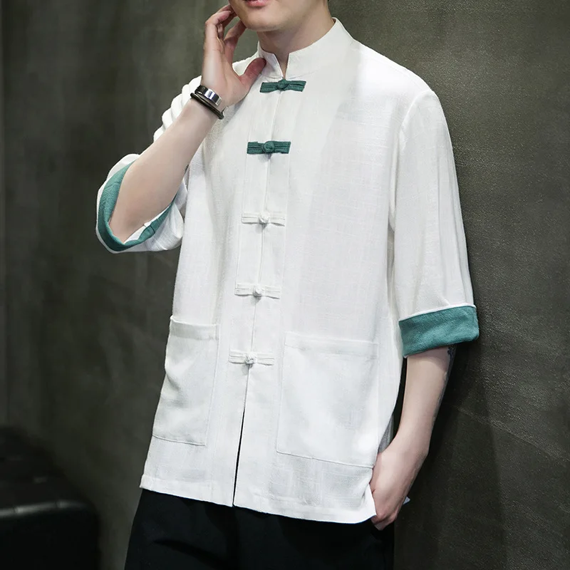 Рубашка для мальчиков из хлопка и льна Мужская традиционная китайская одежда