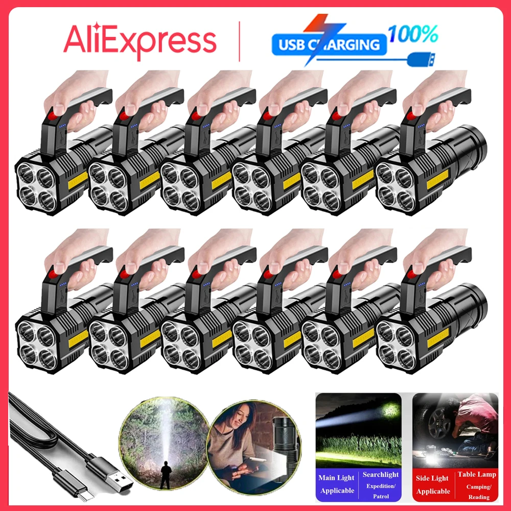 

Handheld Super Brightest Flashlights USB Rechargeable COB 4 LED Flashlights Portable Torch for Outdoor Camping Emergency Lantern