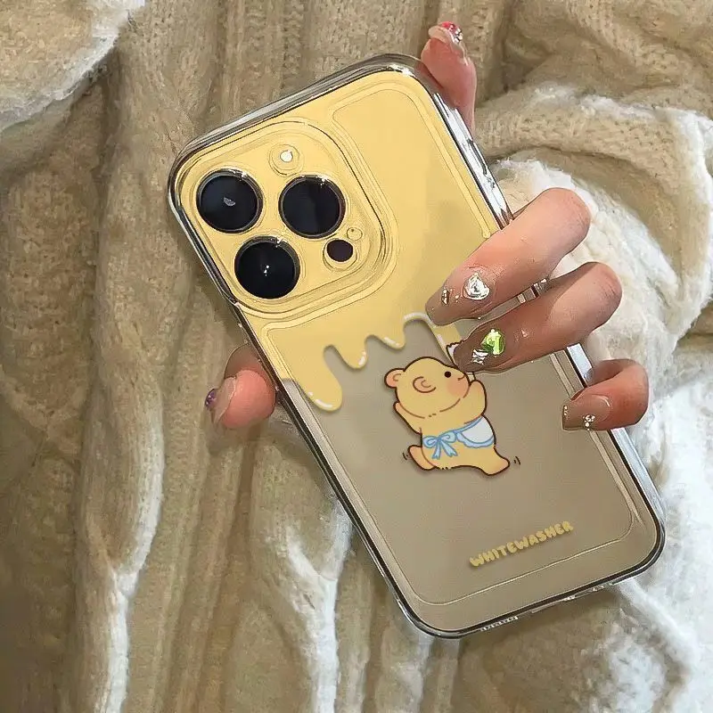 Улучшенный прозрачный чехол для телефона iPhone 11 12 13 14 15 16 Pro Max Plus с рисунком медведя