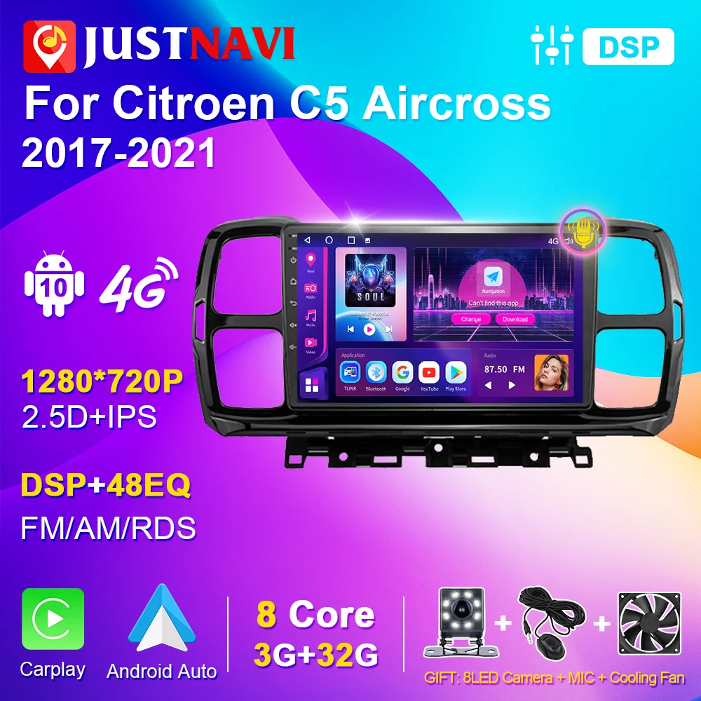 

JUSTNAVI For Citroen C5 Aircross 2017-2021 2din Car Radio Stereo Autoradio Multimedia Player Navigation GPS Android Auto Carplay