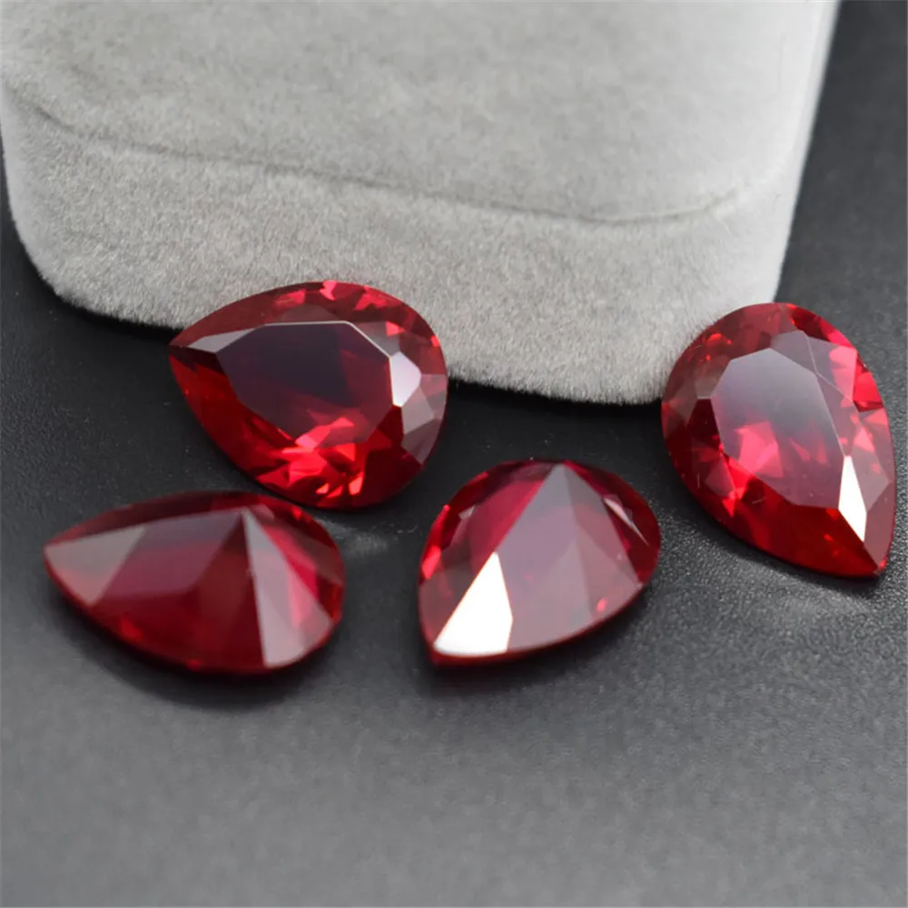 

High Quality Blood-red Ruby Mohs Hardness 9 Pear Shaped Faceted Ruby Gemstone Teardrop Cut Ruby RB058