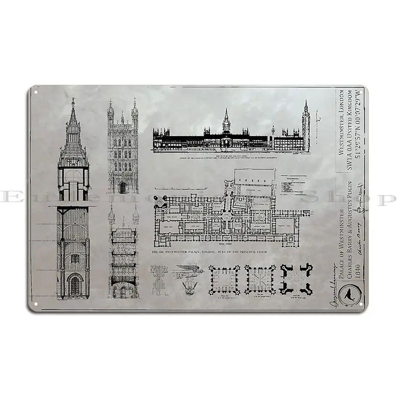 Архитектура дворца Вестминстера металлический плакат классический дизайн