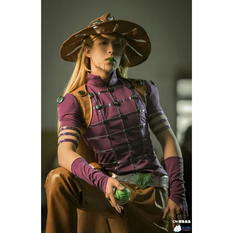 Фото JoJo'S Bizarre Adventure Steel Ball Run Gyro Zeppeli Spin Master Косплей Костюм Полный комплект со шляпой Hallowe NM261 №4