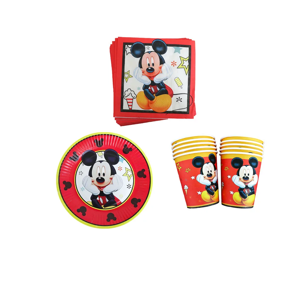 

60pcs/Pack Disney Red Mickey Birthday Party Decorations Baby Shower Disposable Tableware Paper Plates Cups Blowouts Napkins