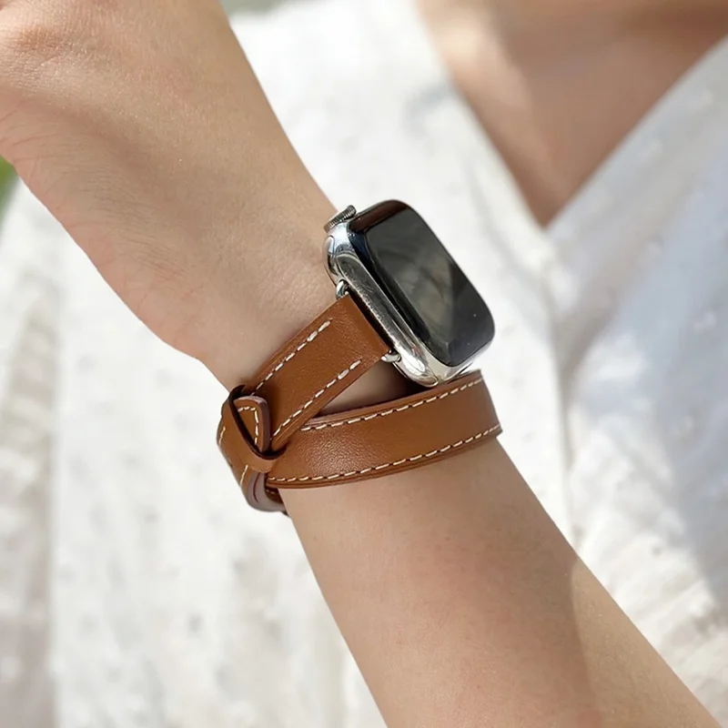 Фото Ремешок для Apple Watch S11 46 мм 49 мм 45 мм 42 мм 44 мм 41 мм 40 мм, кожаный ремешок Double Tour для Iwatch Series 10 9 8 7 6 SE Ultra 3 Correa №5