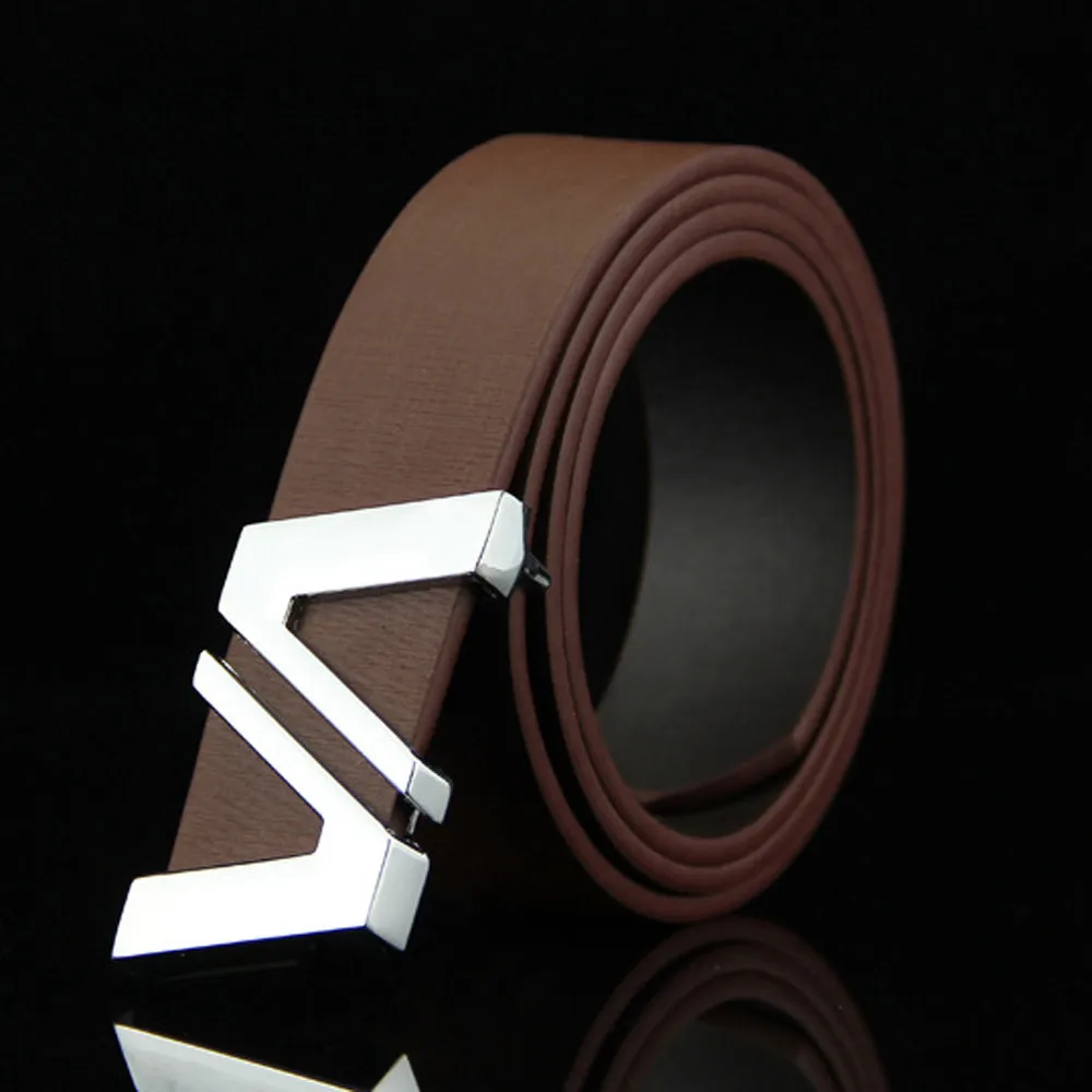 Ремень модный мужской Гладкий кожаный пояс с пряжкой повседневные аксессуары