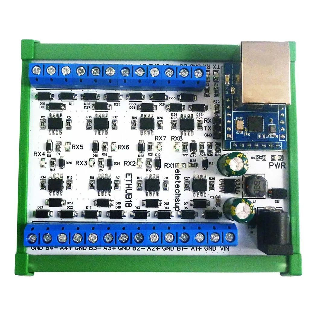 

Ethernet-сеть от 1 до 8 портов RJ45 до 8 портов RS485 HUB, конвертер для UDP TCP Modbus TCP RTU MQTT HTTP PLC, конфигурационное программное обеспечение