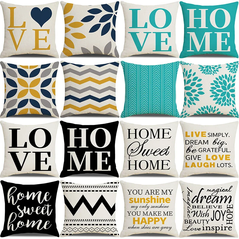 

Printed Striped Cushion Cover Plaid Decor Sofa Fashion Classic Home Cojines 45x45cm Letter Pillow Cover Scandinavian Style F541