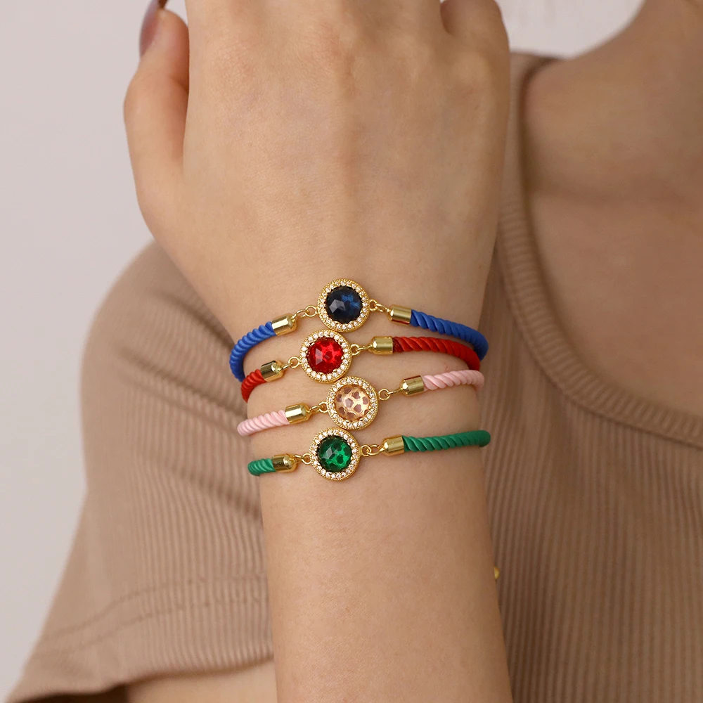 

Round Colorful Cubic Zirconia Bracelets For Women Adjustable Handmade Woven Rope Bracelets Charm Fashion Jewelry Gifts Wholesale