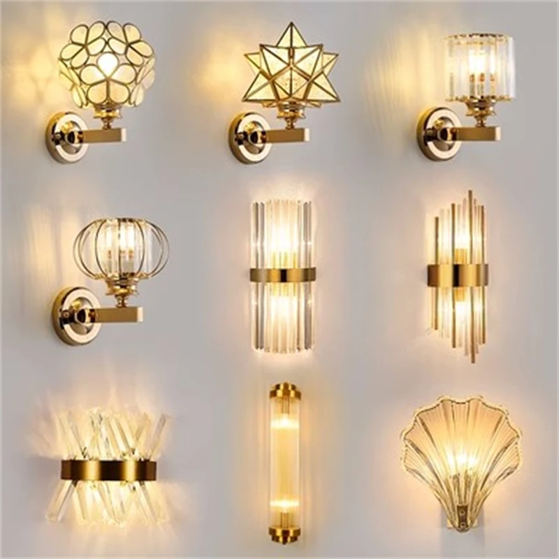 Modern Sconce Gold Black Wall Lights Glass Crystal Lampshade For Bedroom Bedside Living Room Bathroom Home Decor Indoor Lighting