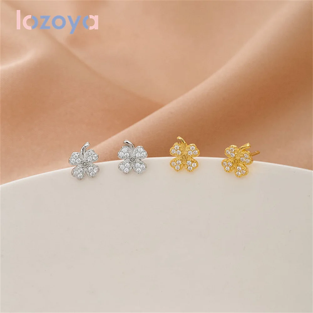 

Современные женские серьги-гвоздики Lozoya из стерлингового серебра 925 пробы с цирконом и четырехлистным клевером, простая Роскошная Новинка ...