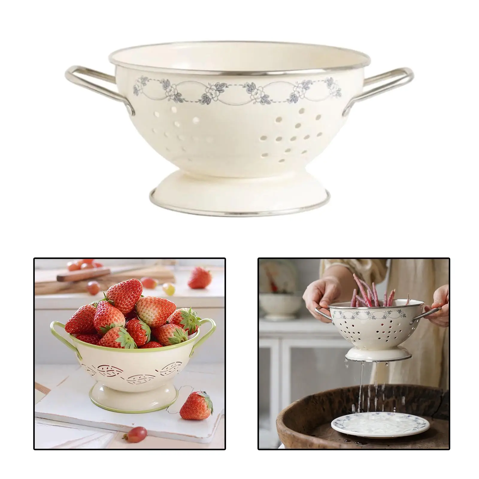 

Ретро корзина для фруктов, дуршлаг, поднос для хранения, Круглый бинауральный слив, сливная корзина, чаша для овощей